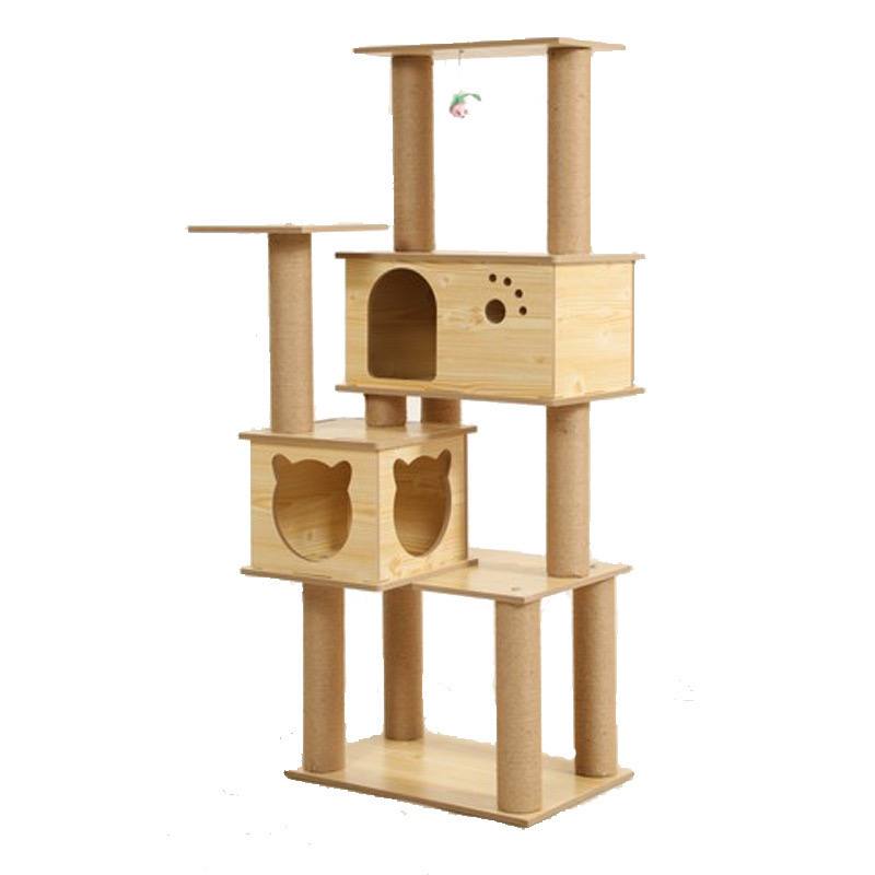 - Cat Tree wood ផ្ទះឆ្មាឈើ​ 150X60X40Cam