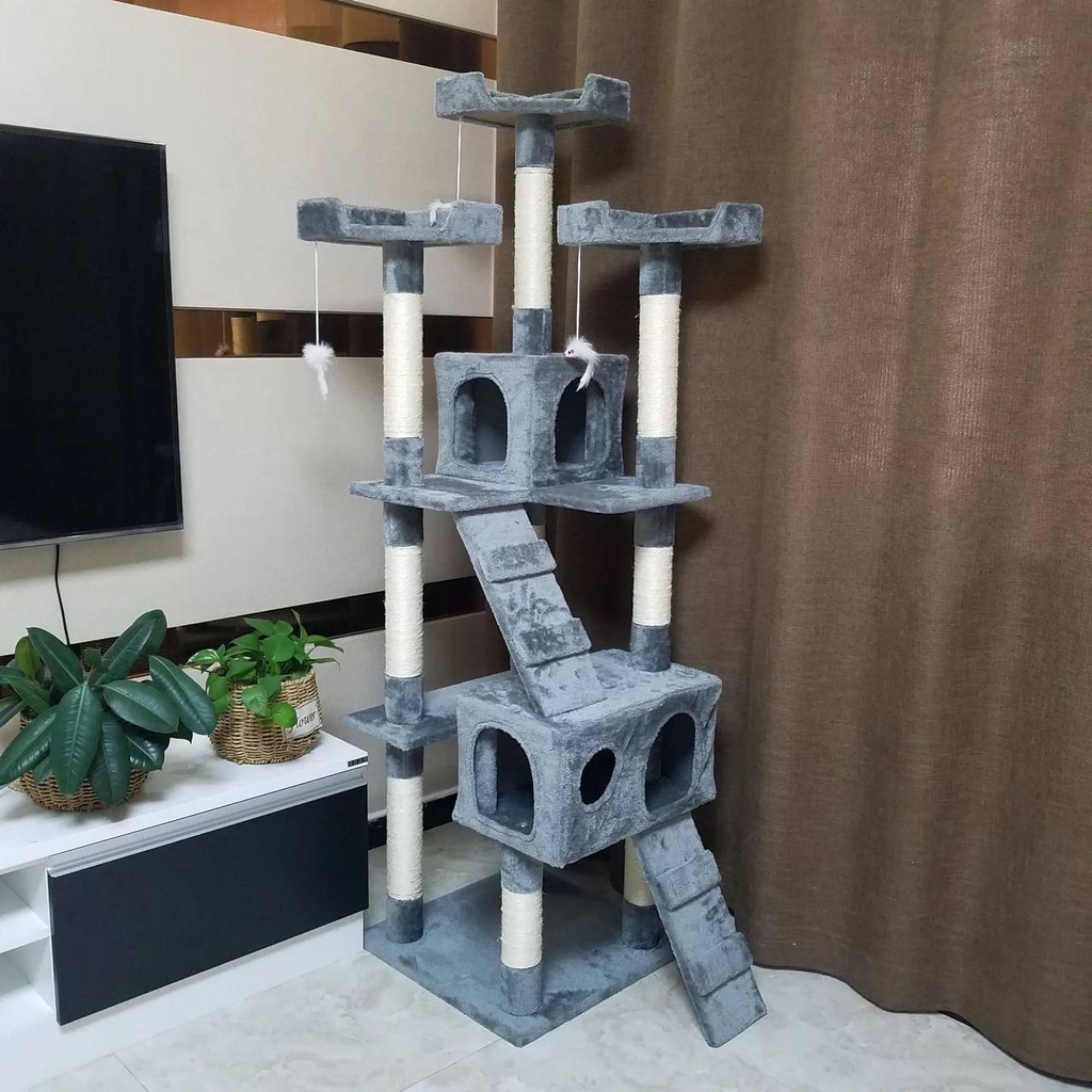 - Cat Tree gray ​ផ្ទះឆ្មាធំ​ 170X50X70Cm