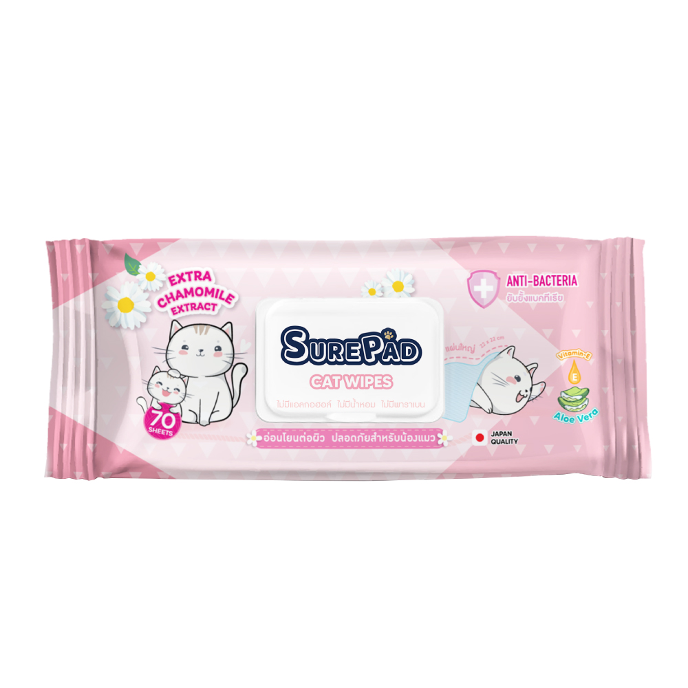 - Surepad Cat Wipes 70 Sheets ក្រដាសសើមឆ្មា