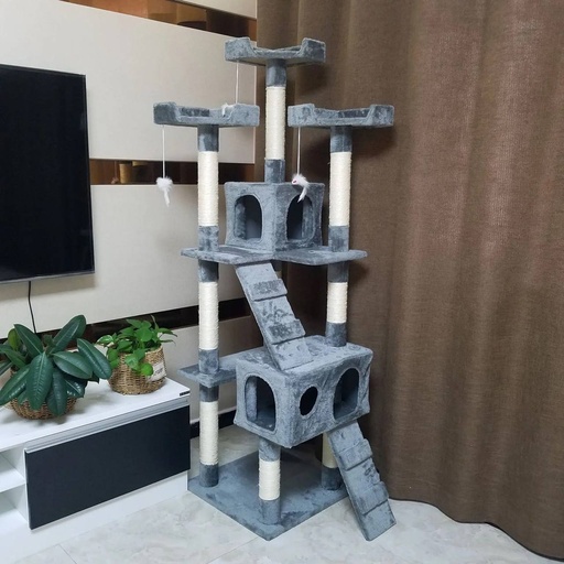 [B0000000170] - Cat Tree gray ​ផ្ទះឆ្មាធំ​ 170X50X70Cm